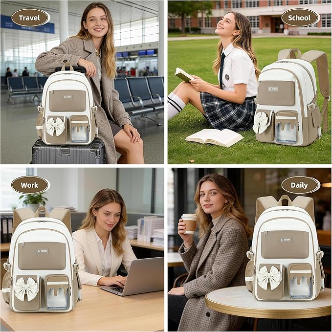 Laptop Backpack 16 Inch Kids Elementary Middle High School Bag College Backpacks Women Work Business Back Pack Travel Rucksack Large Bowknot Bookbag for Teens Girls Womens Students (Brown)