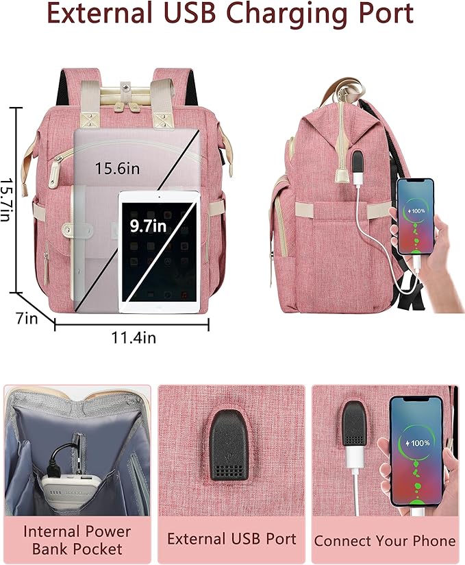 FALANKO Backpack for Women,Wide Open Work Large USB Charging Port Student Bookbag for 15.6 Inch Laptop,Doctor Teacher Nurse College School Travel Bag,Water Resistant Laptop Bookbag Computer Back Pack