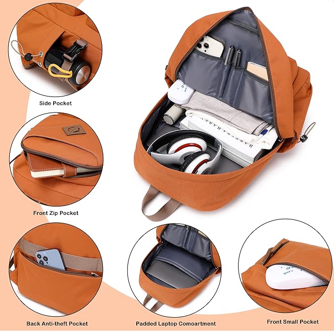 AO ALI VICTORY laptop backpack 15.6 inch anti theft travel backpacks for men and women large college bookbag work business daypack middle high school bag for girls boys teens students brown