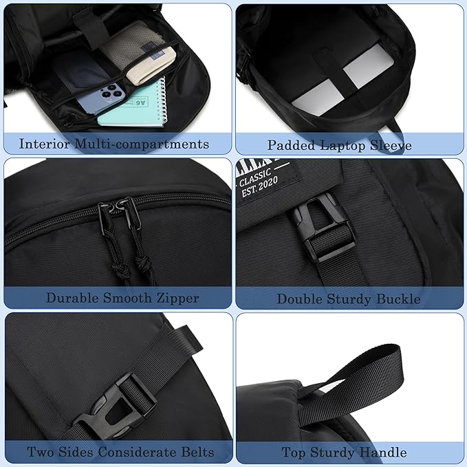 College Laptop Backpack for Men Women 15.6 Elementary Middle High School Book Bag For Teens Girls Boys Anti Theft Travel Backpacks Waterproof Casual Daypack Large Student Bookbags（Black-L）