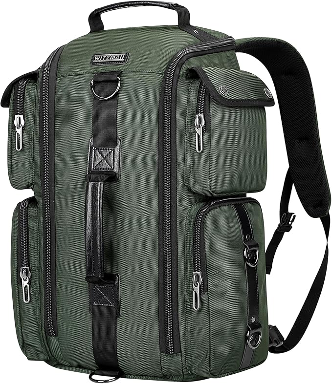 WITZMAN Travel Backpack for Men Carry On Backpack Duffel Bag Large Capacity Laptop Backpack 17 Inch (6695 Army Green)