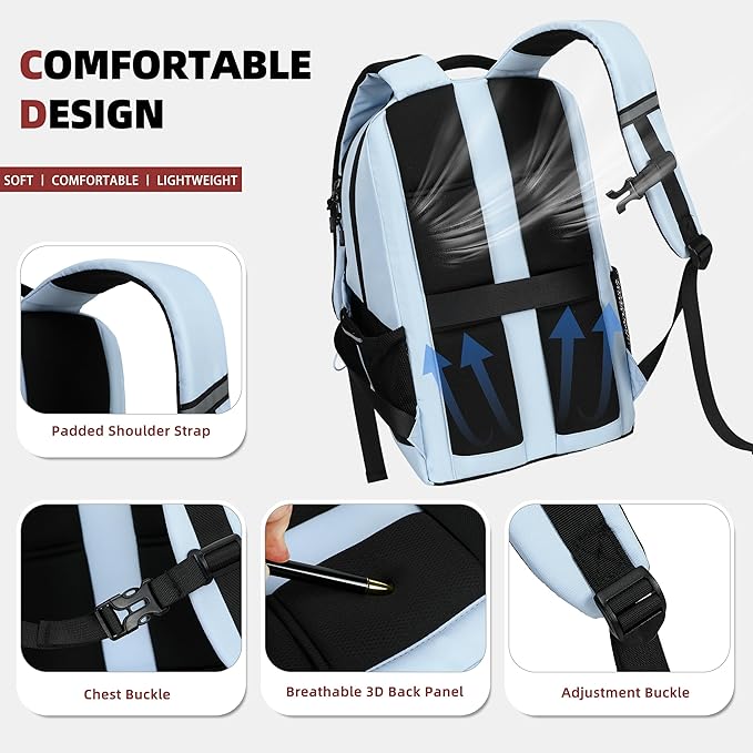 AO ALI VICTORY Women's Laptop Backpack 15.6 inch,Travel Backpack for Men,College Bookbag, Lightweight Outdoor Sport Hiking Back Pack, Everyday Daypack, Blue