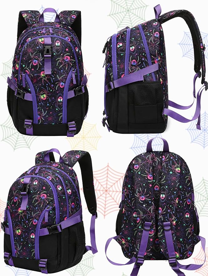 BLUEFAIRY High School Backpack for Girls Boys Middle School Bookbag for Kids Back to School Bag for College with Large Compartment Casual Daypack Mochilas para Niñas Adolescentes 18" Black Purple