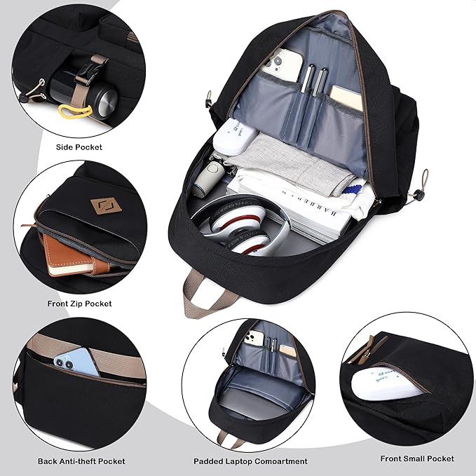 AO ALI VICTORY laptop backpack 15.6 inch anti theft travel backpacks for men and women large college bookbag work business daypack middle high school bag for girls boys teens students black
