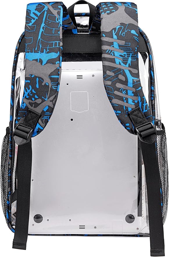 Bluboon Clear Backpack Heavy Duty Kids Boys Clear Bookbag See Through Backpacks with Pencil Case for College Work (Transparent Blue)