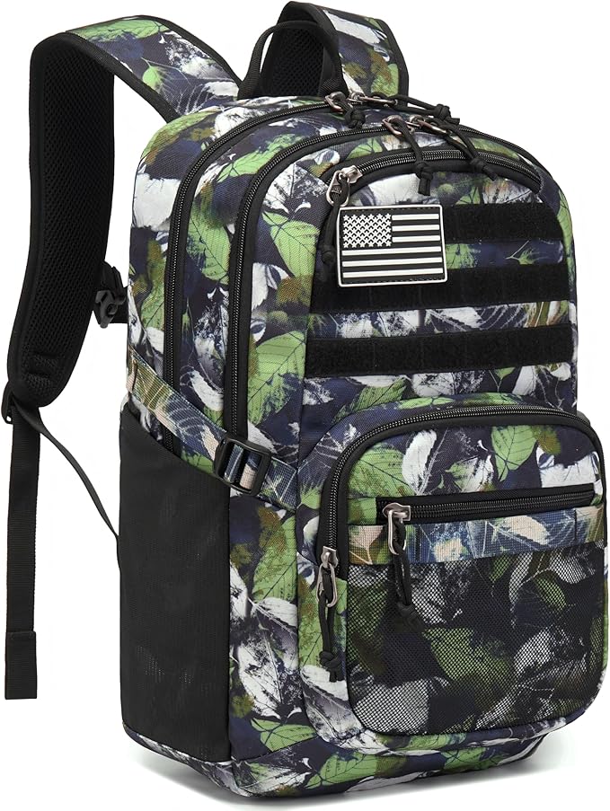 Military Tactical Backpack for Men Army 3 Days Assault Pack Bag with Molle System for Outdoor Adventures (green leaves, 30L)