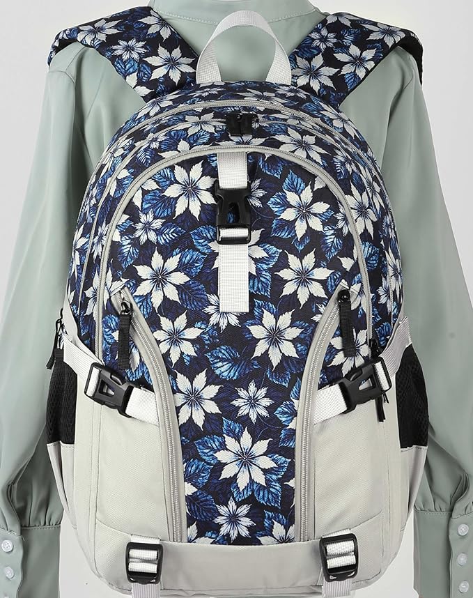 BLUEFAIRY High School Backpack for Girls Boys Middle School Bookbag for Kids Back to School Bag for College with Large Compartment Casual Daypack Mochilas para Niñas Adolescentes 18" Navy Blue