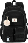 Hidds School Backpack for Teens Girls Women 15.6 Inch Laptop College Backpacks Corduroy Work Bag Kids Elementary Middle High Campus Bookbag Students Back Pack Anti Theft Travel Daypack Womens - Black