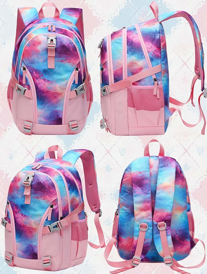 BLUEFAIRY High School Backpack for Girls Boys Middle School Bookbag for Kids Back to School Bag for College with Large Compartment Casual Daypack Mochilas para Niñas Adolescentes 18" Cherry Pink
