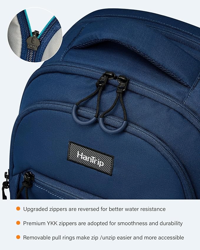 Travel Laptop Backpack for Women Men, 18 Inch Large Work Backpack for Commuter College School Book Bags, Water Resistant Backpack with Luggage Strap Water Bottle Pocket Chest Strap, Navy Blue