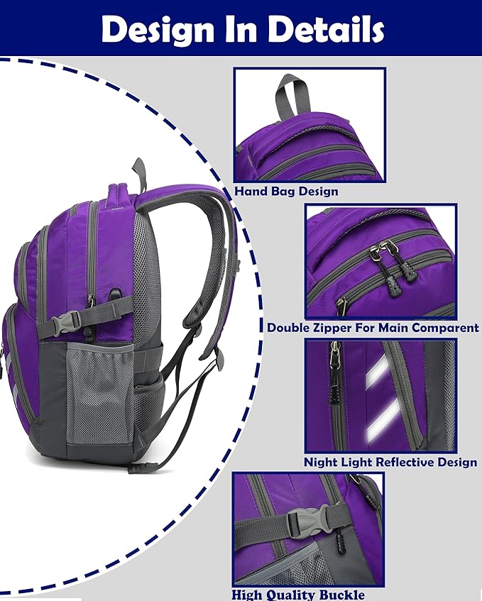 ProEtrade Extra Large Backpack Bookbag for College Laptop Travel, Fit Laptop Up to 17 inch with USB Charging Port Multi Compartment Anti theft, Gift for Women Men (Light Purple)