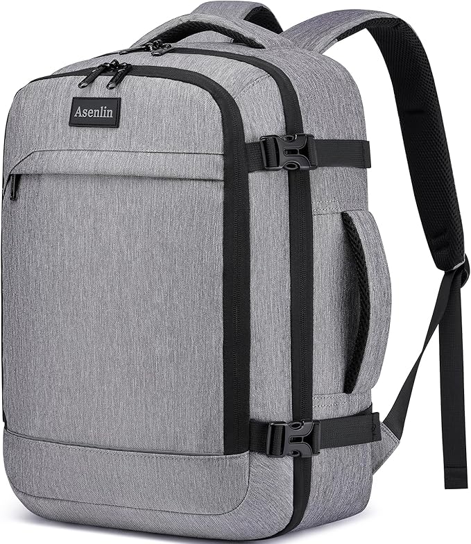 Asenlin Travel Backpack for Women Men,Flight Approved Carry On Luggage 30L Water Resistant Business Mochila Work Laptop Backpacks Fits TSA 15.6 Inch Computer College Weekender Outdoor Hiking-Grey