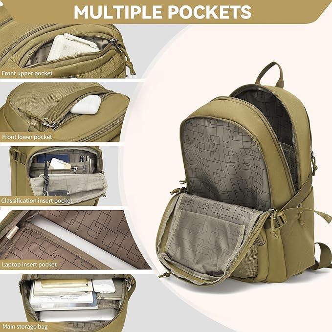 Wotony Military Tactical Backpack for Men Army 3 Days Assault Pack Bag with Molle System for Outdoor Adventures (khaki, 40L)