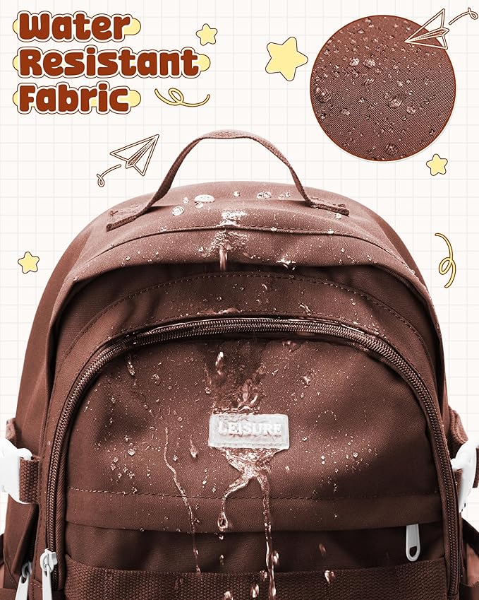 School Backpack for Teen Girls Boys Multi-pocket Middle School Bag Cute College Backpack for Women Men Elementary Student Bookbags Aesthetic Backpacks Casual Daypacks Coffee