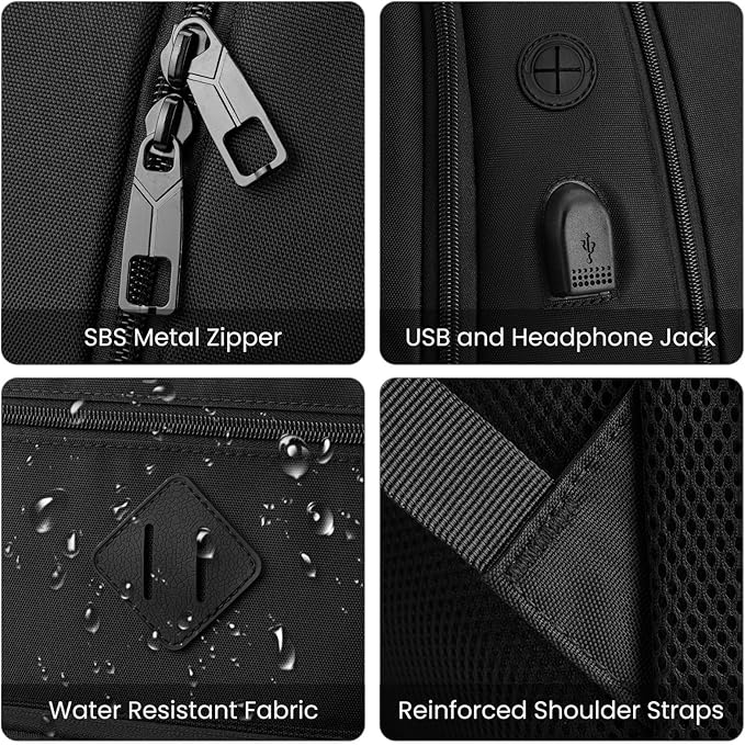 Paude Black Backpack,17.3 Inch School Backpack for Teens Adults Laptop Bookbag for High School College Students Back Pack for Work