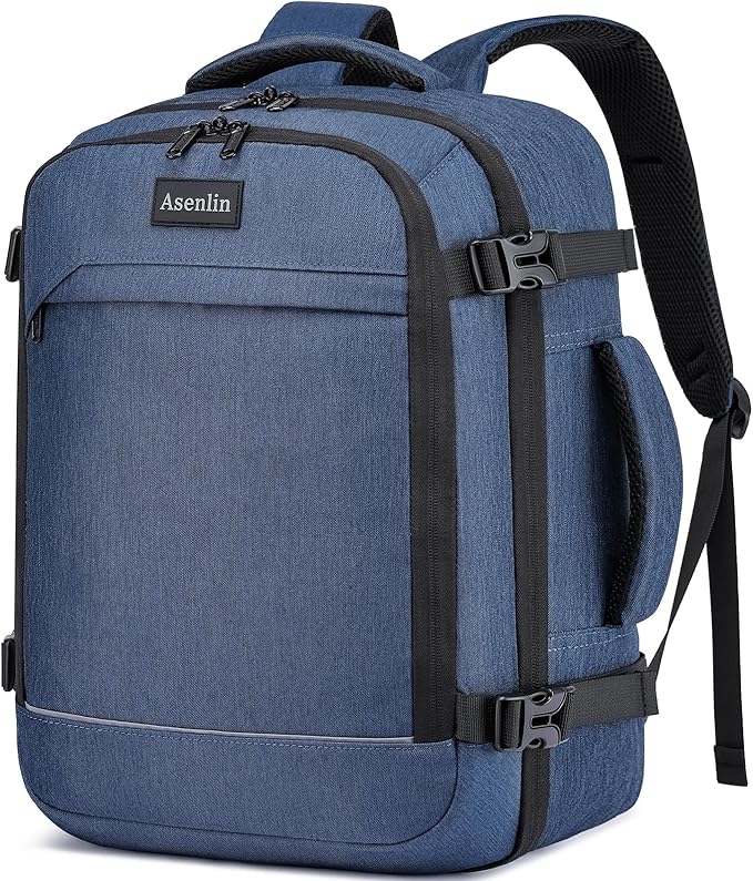 Asenlin Travel Backpack for Women Men,Flight Approved Carry On Luggage 30L Water Resistant Business Mochila Work Laptop Backpacks Fits TSA 15.6 Inch Computer College Weekender Outdoor Hiking-Blue