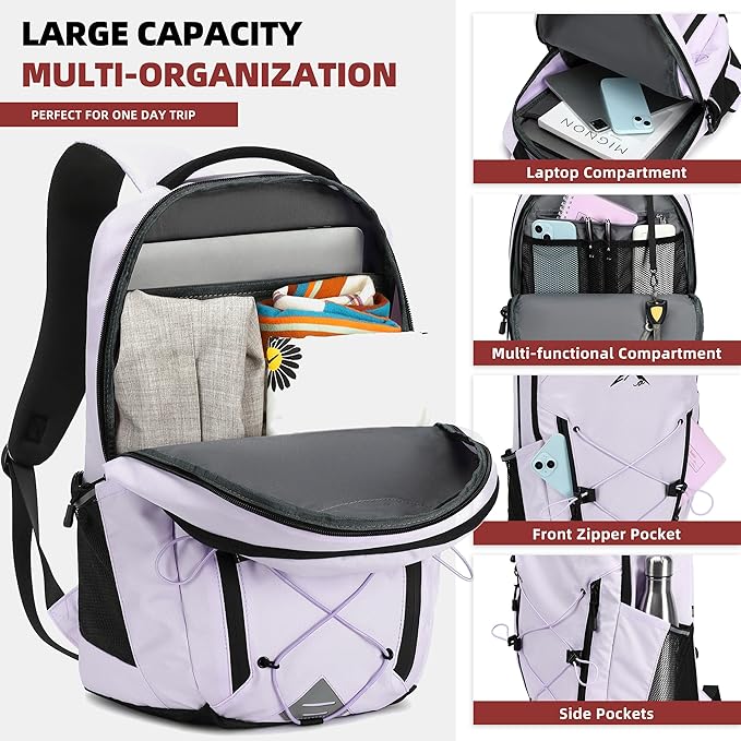AO ALI VICTORY Women's Laptop Backpack 15.6 inch,Travel Backpack for Men,College Bookbag, Lightweight Outdoor Sport Hiking Back Pack, Everyday Daypack, Purple