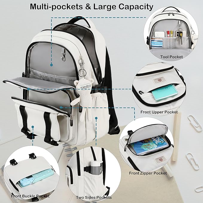Hidds College Backpack Laptop Backpacks 15.6 Inch for Men Women Elementary Middle High School Book Bag For Teens Girls Boys Student Anti Theft Travel Daypack Large Bookbags-Beige
