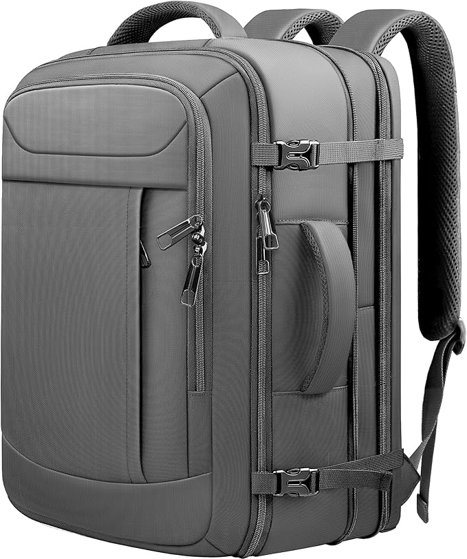 Extra Large Travel Backpack 40L-50L Expandable, Waterproof Wet Pocket Carry On Daypack, Anti-Theft TSA 18 Inch Laptop Bag for Men Women Flight Approved Weekender Duffel, Grey