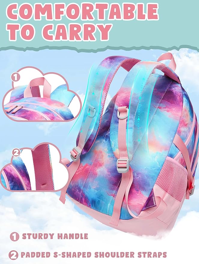 BLUEFAIRY High School Backpack for Girls Boys Middle School Bookbag for Kids Back to School Bag for College with Large Compartment Casual Daypack Mochilas para Niñas Adolescentes 18" Cherry Pink
