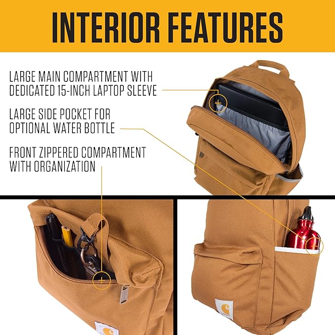 Carhartt 21L Classic Laptop Backpack, Water-Resistant Pack W/ 15" Laptop Sleeve and Organizational Compartments, Black