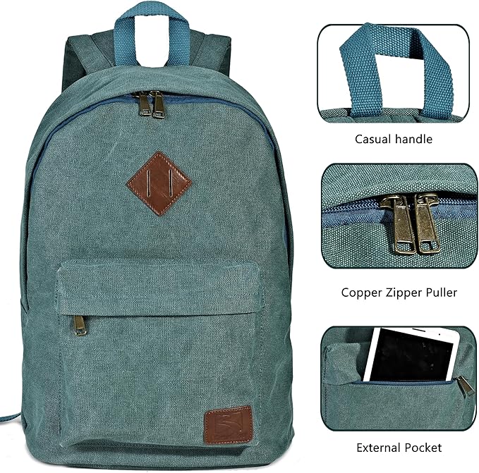 Canvas College Laptop Backpack, Durable Rucksack Travel Notebook Bag Backpack Book Bag for Men Women Turquoise Factory Directly