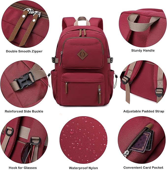 AO ALI VICTORY laptop backpack 15.6 inch anti theft travel backpacks for men and women large college bookbag work business daypack middle high school bag for girls boys teens students red