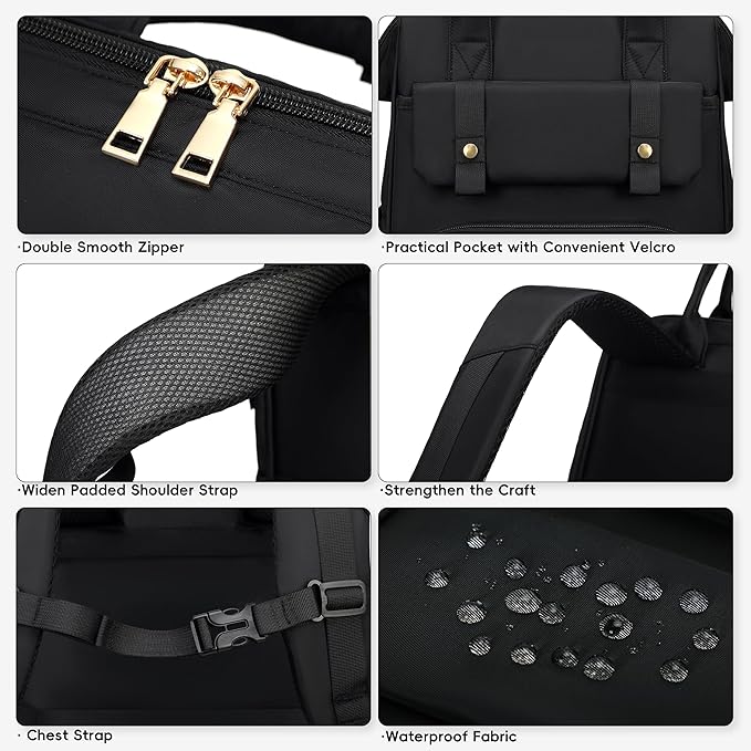 Hidds Laptop Backpack for Women 15.6 In Work Business Computer Bag School College Backpacks Commuter Back Pack Purse Girls Nursing Bookbags Womens Anti Theft Travel Daypack with USB Port - Black