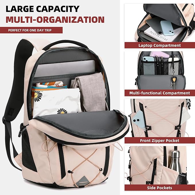 AO ALI VICTORY Women's Laptop Backpack 15.6 inch,Travel Backpack for Men,College Bookbag, Lightweight Outdoor Sport Hiking Back Pack, Everyday Daypack, Pink