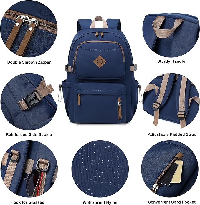 AO ALI VICTORY laptop backpack 15.6 inch anti theft travel backpacks for men and women large college bookbag work business daypack middle high school bag for girls boys teens students blue