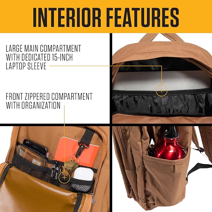 Carhartt 25L Classic Laptop Backpack, Durable Water-Resistant Pack W/ 15" Laptop Sleeve and Multiple Organizational Compartments, Contains PFAS, Blind Duck Camo