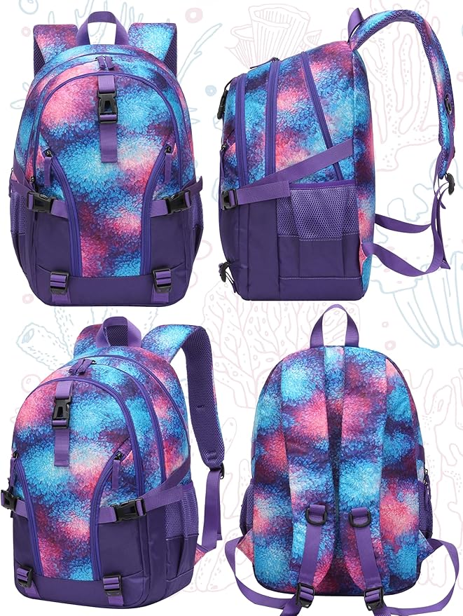 BLUEFAIRY High School Backpack for Girls Boys Middle School Bookbag for Kids Back to School Bag for College with Large Compartment Casual Daypack Mochilas para Niñas Adolescentes 18" Grape Purple