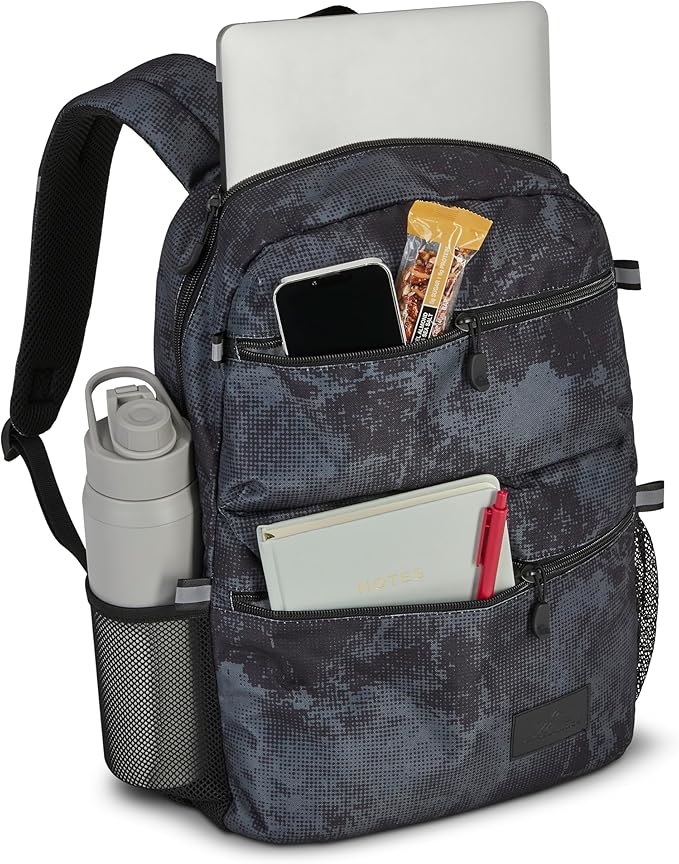 High Sierra Everclass Backpack - Travel or Work Laptop Bookbag with 360° Reflectivity, Dual Water Bottle Pockets & Fits Laptops Up To 15.6”, One Size, Charcoal Waves