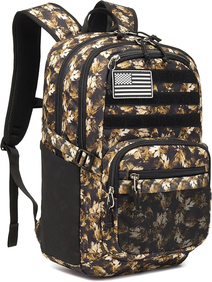 Military Tactical Backpack for Men Army 3 Days Assault Pack Bag with Molle System for Outdoor Adventures (yellow maple leaf, 25L)