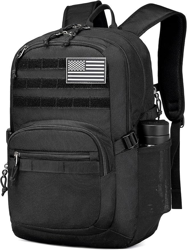 Military Tactical Backpack for Men Army 3 Days Assault Pack Bag with Molle System for Outdoor Adventures (Black, 25L)