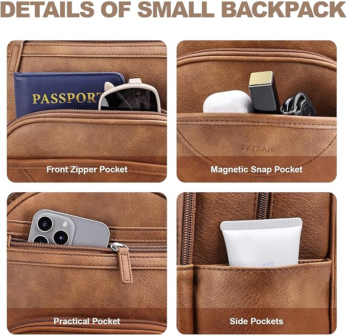 Small Backpack Purse for Women, Mini Backpack Vegan Leather with RFID Blocking & Tablet Pocket, Cute Shoulder Handbag for Travel, School & Work Brown