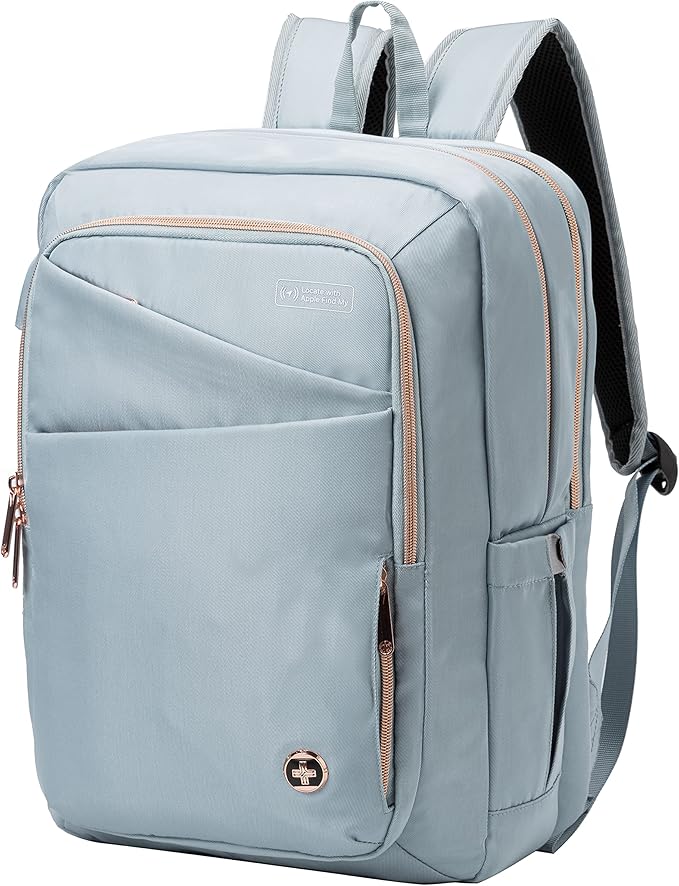 Swissdigital Design Laptop Backpack for Women with Apple Find My,Travel Bookbags with USB Charging Port，Computer Backpacks for Work Business,Teal Blue | SD1006FB-14