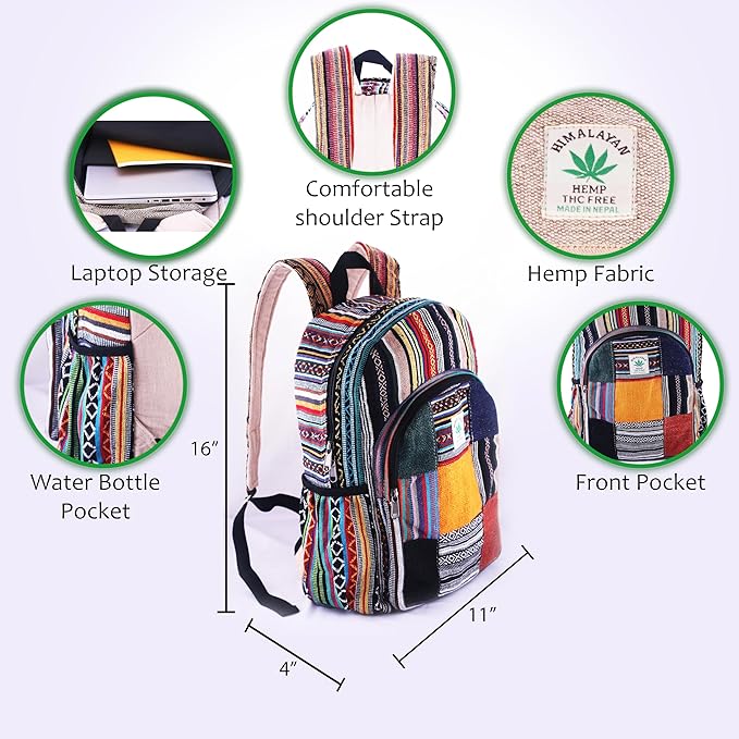 Anitya Hemp Backpack, Multi-Functional Pockets, Eco-Friendly, Unisex, Hiking Daypack, Durable Rucksack (AHLB04)