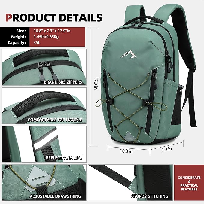 AO ALI VICTORY Women's Laptop Backpack 15.6 inch,Travel Backpack for Men,College Bookbag, Lightweight Outdoor Sport Hiking Back Pack, Everyday Daypack, Green