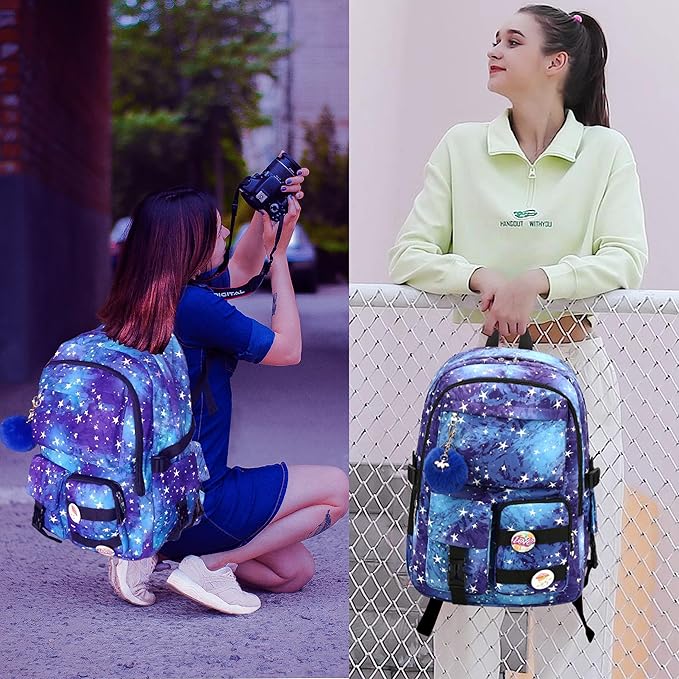 Hidds Laptop Backpacks 16 Inch School Bag College Backpack Anti Theft Travel Casual Daypack Bags Cute Bookbags Large Colorfull Carry on Back Pack for Teens Girls Women Students (Galaxy Blue)
