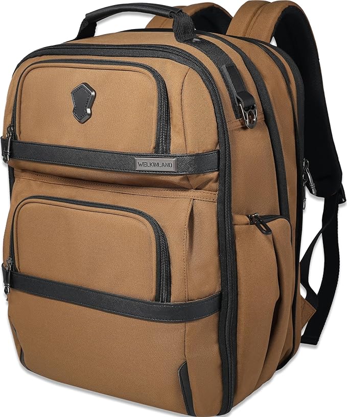 WELKINLAND 20-Pockets Travel Backpack, Carry-On luggage backpacks, 16-Inch laptop backpack for men, Expandable backpack with trolley sleeve, Travel backpack with shoe compartment