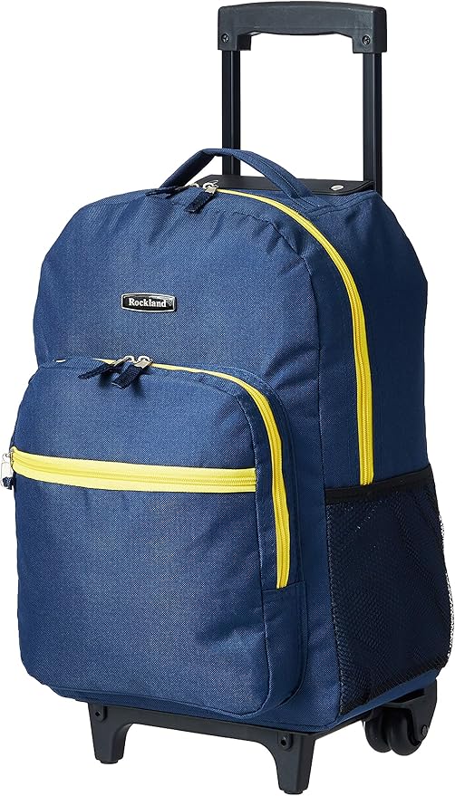 Rockland Double Handle Rolling Backpack, Navy, 17"