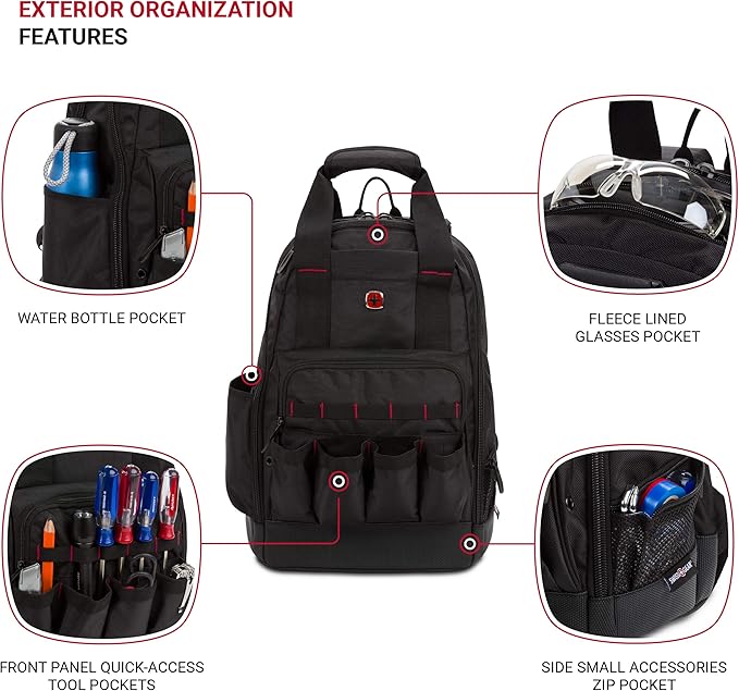 SwissGear Tool Bag Backpack, Fits Up to 15-Inch Laptop, Work Pack, Black