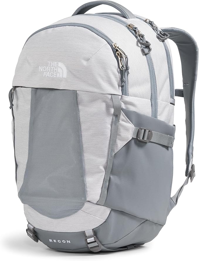 The North Face Women's Recon Everyday Laptop Backpack - Commuter Travel Bag, 18" Laptop Sleeve, Water-Repellent, TNF White Metallic Mélange/Mid Grey-NPF, One Size