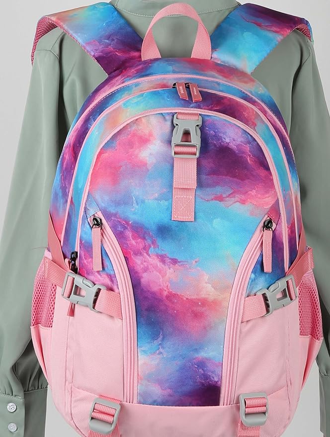 BLUEFAIRY High School Backpack for Girls Boys Middle School Bookbag for Kids Back to School Bag for College with Large Compartment Casual Daypack Mochilas para Niñas Adolescentes 18" Cherry Pink