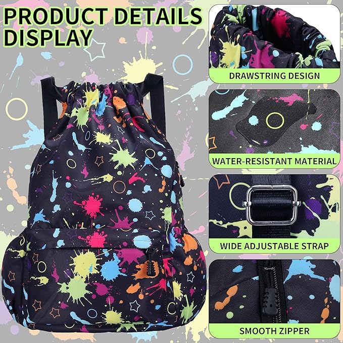 Drawstring Backpack for Women Drawstring Gym Bag Water Resistant Small Cinch Sack Pull String Backpack Bag (Tie-dye)