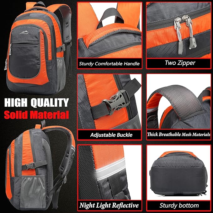 ProEtrade Backpack Bookbag for College Sturdy Travel Business Hiking Fit Laptop Up to 15.6 Inch Multi Compartment Gifts for Men Women Night Light Reflective (Orange)