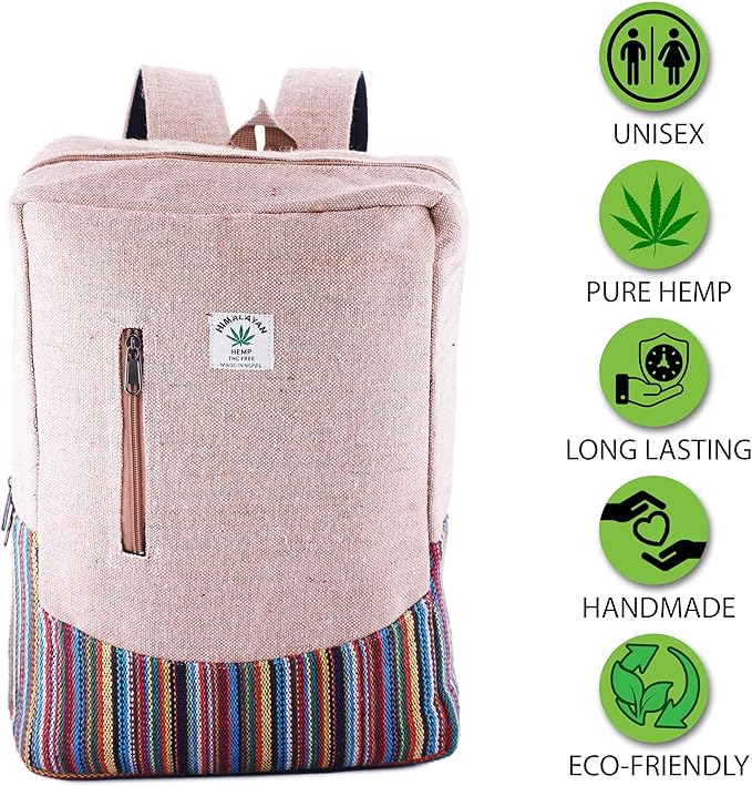 Anitya Hemp Backpack, Multi-Functional Pockets, Eco-Friendly, Unisex, Hiking Daypack, Durable Rucksack (AHLB011)