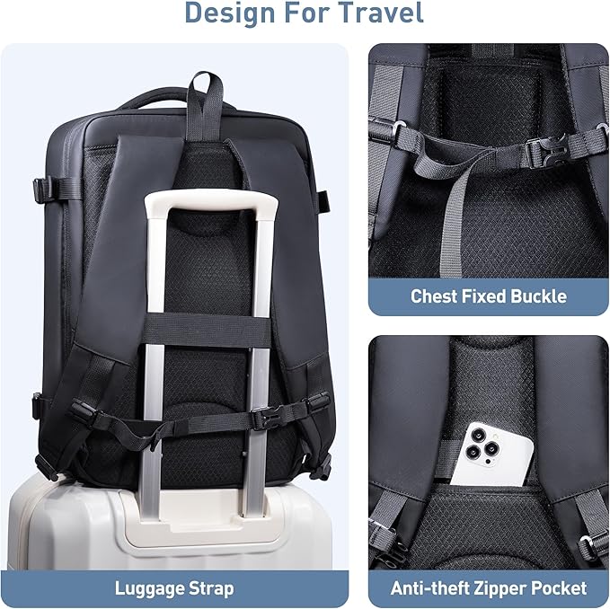 SHOWKOO Laptop Backpack for 17 Inch Laptop, 40L Expandable Large Capacity Backpack, TSA Carry On Travel Backpack with Padded Laptop Compartment, Water-Resistant College & Commuter Bag, Black