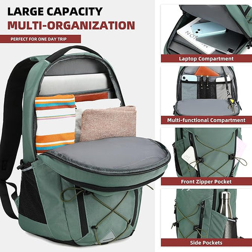 AO ALI VICTORY Women's Laptop Backpack 15.6 inch,Travel Backpack for Men,College Bookbag, Lightweight Outdoor Sport Hiking Back Pack, Everyday Daypack, Green